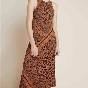 FARM Rio Tan and Black Patterned Midi Dress